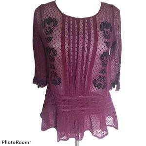 Free People Jocelyn Embroidered Swiss Dot Lace Top